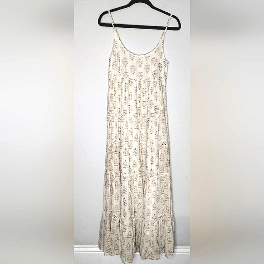 Guadalupe Design Maxi Dress M Cream Gold Metallic Ikat